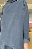 Made in Italy Cooper Needlecord Boat Cowl Neck Top Charcoal